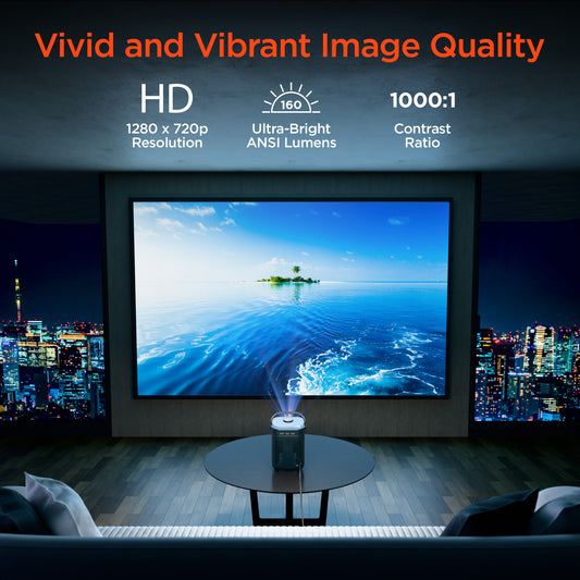 Portable Mini Projector – 720P HD Smart Projector with Wi-Fi, Streaming Apps & Up to 200" Display
