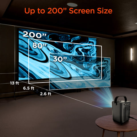 Portable Mini Projector – 720P HD Smart Projector with Wi-Fi, Streaming Apps & Up to 200" Display