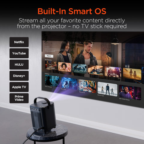 Portable Mini Projector – 720P HD Smart Projector with Wi-Fi, Streaming Apps & Up to 200" Display