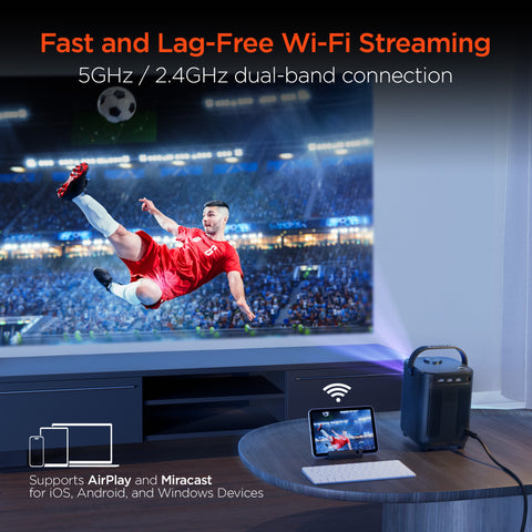 CineMini Portable Mini Projector – 720P HD Smart Projector with Wi-Fi, Streaming Apps & Up to 200" Display