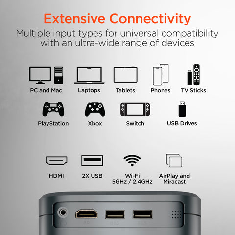 CineMini Portable Mini Projector – 720P HD Smart Projector with Wi-Fi, Streaming Apps & Up to 200" Display