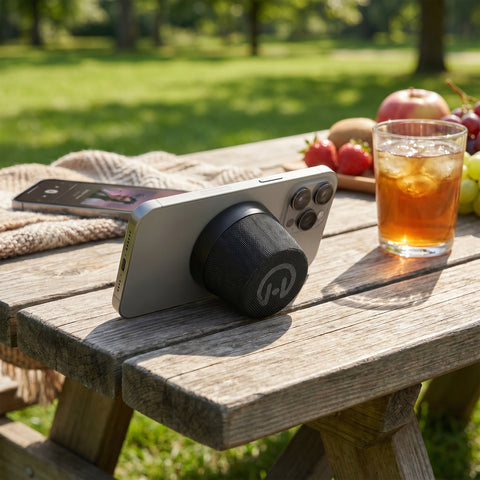 Pocket Popper Magnetic Mini Wireless Speaker | Black MagSafe-Compatible Bluetooth Speaker with 360° HD Sound & IPX6 Waterproof Protection