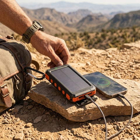 10K Fast Charge Solar Power Bank – 10,000mAh Weatherproof Portable Charger with 20W USB-C PD | Black & Orange