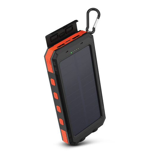 10K Fast Charge Solar Power Bank – 10,000mAh Weatherproof Portable Charger with 20W USB-C PD | Black & Orange