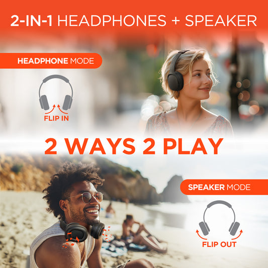HyperGear Flip 2-in-1 Wireless Headphones + Speaker | Black