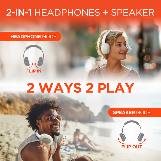 2-in-1 Wireless Headphones + Speaker | White