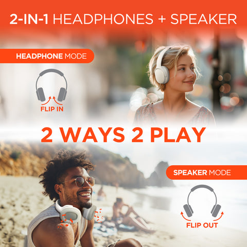 2-in-1 Wireless Headphones + Speaker | White