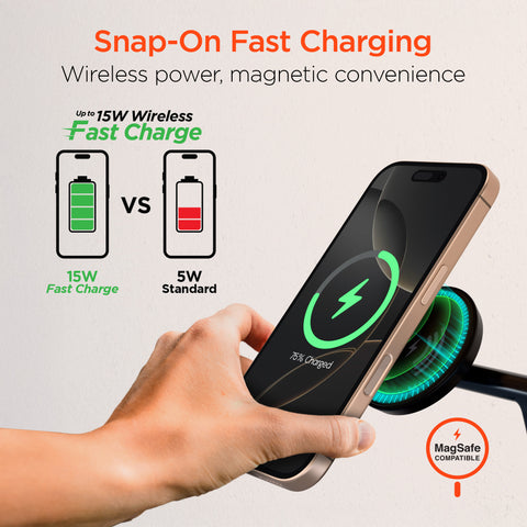 3-in-1 Wireless Charging Stand | Black MagSafe-Compatible Wireless Charging Station for iPhone, Apple Watch & AirPods