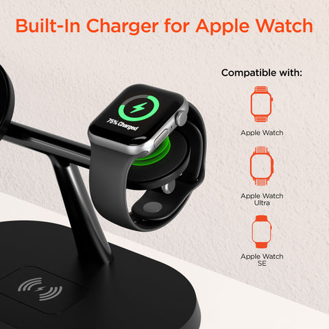 MaxCharge Pro 3-in-1 Wireless Charging Stand | Black MagSafe-Compatible Wireless Charging Station for iPhone, Apple Watch & AirPods
