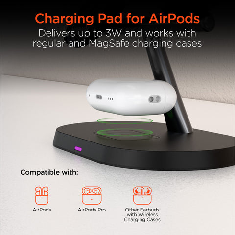 3-in-1 Wireless Charging Stand | Black MagSafe-Compatible Wireless Charging Station for iPhone, Apple Watch & AirPods