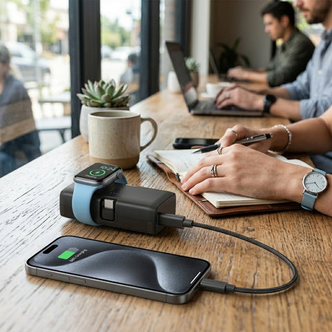 Power Pack Nano 5,000mAh Ultra-Mini Power Bank with Built-In Apple Watch Charger & Dual USB-C Connectors | Black