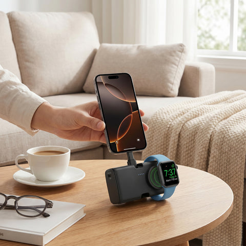 Power Pack Nano 5,000mAh Ultra-Mini Power Bank with Built-In Apple Watch Charger & Dual USB-C Connectors | Black