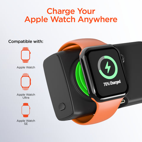 Power Pack Nano 5,000mAh Ultra-Mini Power Bank with Built-In Apple Watch Charger & Dual USB-C Connectors | Black