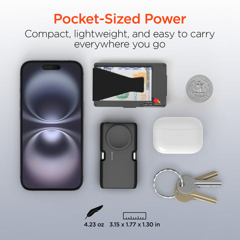 5,000mAh Ultra-Mini Power Bank with Built-In Apple Watch Charger & Dual USB-C Connectors | Black