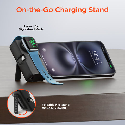 Power Pack Nano 5,000mAh Ultra-Mini Power Bank with Built-In Apple Watch Charger & Dual USB-C Connectors | Black