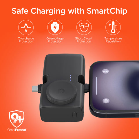 Power Pack Nano 5,000mAh Ultra-Mini Power Bank with Built-In Apple Watch Charger & Dual USB-C Connectors | Black