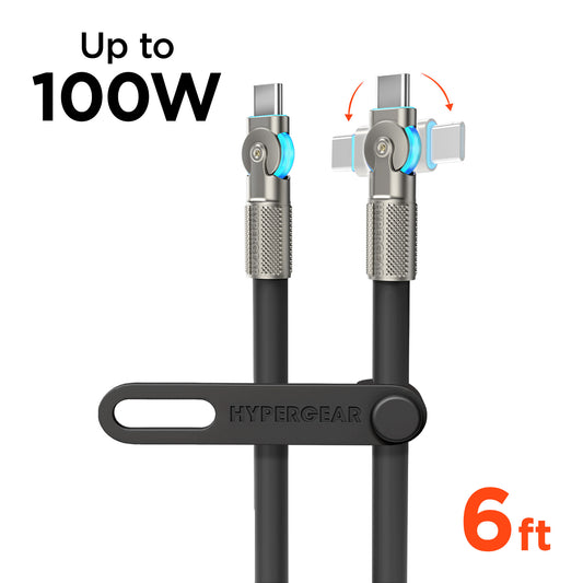 100W USB-C to USB-C Rugged Fast Charge Cable – 6ft Heavy-Duty Swivel Charging Cable | Black