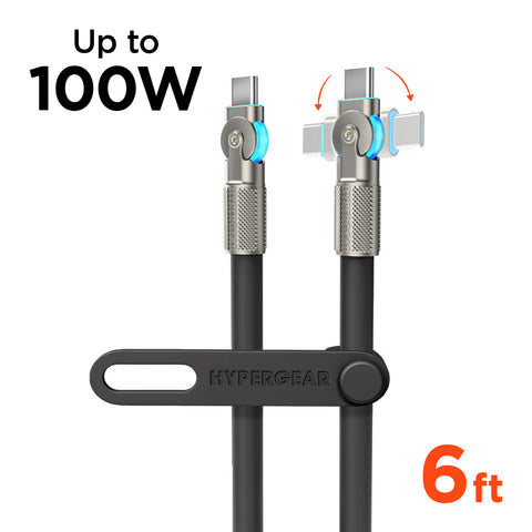 100W USB-C to USB-C Rugged Fast Charge Cable – 6ft Heavy-Duty Swivel Charging Cable | Black