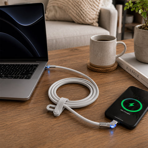 100W USB-C to USB-C Rugged Fast Charge Cable – 6ft Heavy-Duty Swivel Charging Cable | White