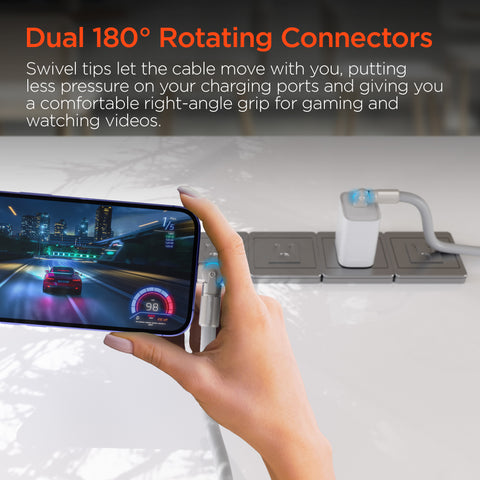100W USB-C to USB-C Rugged Fast Charge Cable – 6ft Heavy-Duty Swivel Charging Cable | White