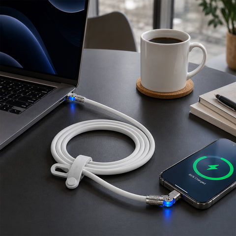 100W USB-C to USB-C Rugged Fast Charge Cable – 6ft Heavy-Duty Swivel Charging Cable | White