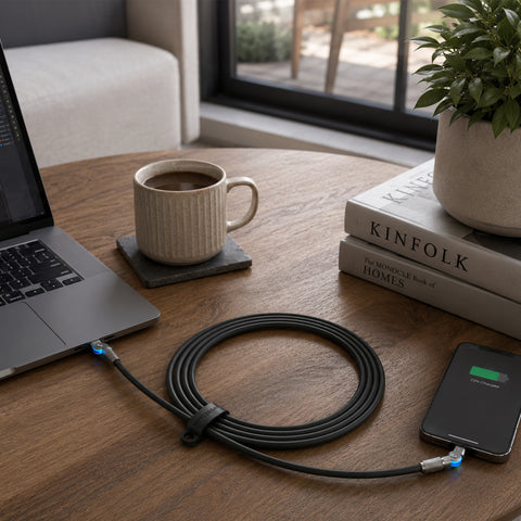 100W USB-C to USB-C Rugged Fast Charge Cable – 12ft Heavy-Duty Swivel Charging Cable | Black