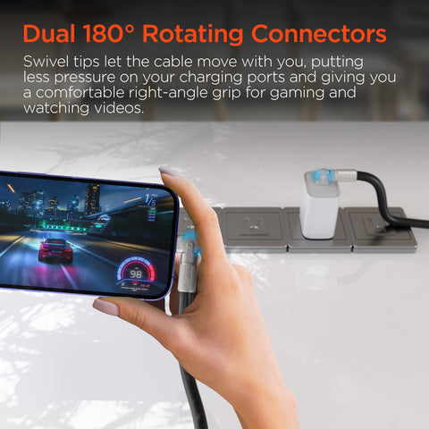 100W USB-C to USB-C Rugged Fast Charge Cable – 12ft Heavy-Duty Swivel Charging Cable | Black