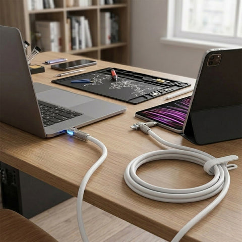 100W USB-C to USB-C Rugged Fast Charge Cable – 12ft Heavy-Duty Swivel Charging Cable | White