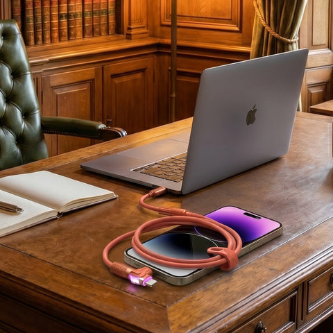 100W USB-C to USB-C Rugged Fast Charge Cable – 6ft Heavy-Duty Swivel Charging Cable | Orange