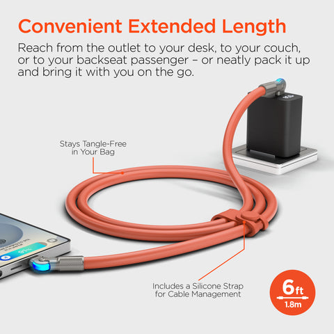 100W USB-C to USB-C Rugged Fast Charge Cable – 6ft Heavy-Duty Swivel Charging Cable | Orange