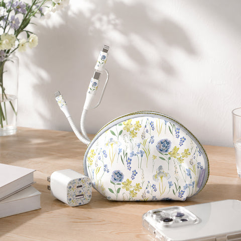 30W USB-C PD Charging Kit – Floral Fast Charger Bundle with 6ft 2-in-1 Cable & Travel Pouch