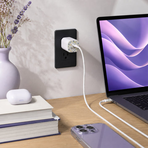 30W USB-C PD Charging Kit – Floral Fast Charger Bundle with 6ft 2-in-1 Cable & Travel Pouch