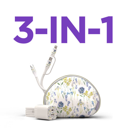 30W USB-C PD Charging Kit – Floral Fast Charger Bundle with 6ft 2-in-1 Cable & Travel Pouch
