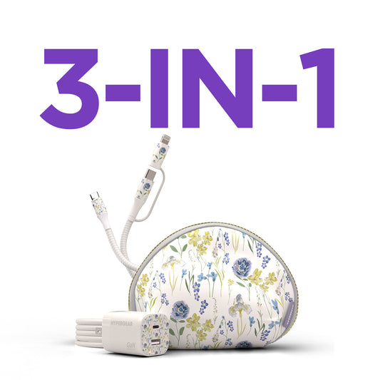 30W USB-C PD Charging Kit – Floral Fast Charger Bundle with 6ft 2-in-1 Cable & Travel Pouch