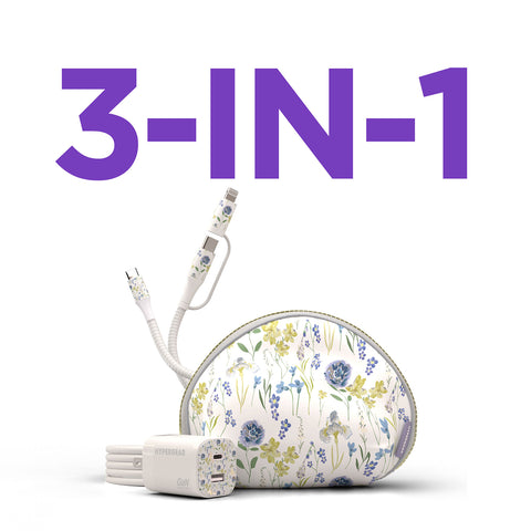 30W USB-C PD Charging Kit – Floral Fast Charger Bundle with 6ft 2-in-1 Cable & Travel Pouch
