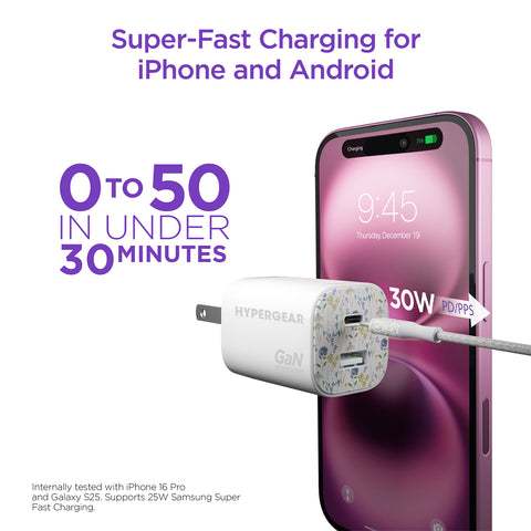 30W USB-C PD Charging Kit – Floral Fast Charger Bundle with 6ft 2-in-1 Cable & Travel Pouch