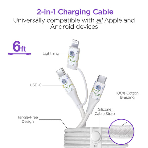 30W USB-C PD Charging Kit – Floral Fast Charger Bundle with 6ft 2-in-1 Cable & Travel Pouch