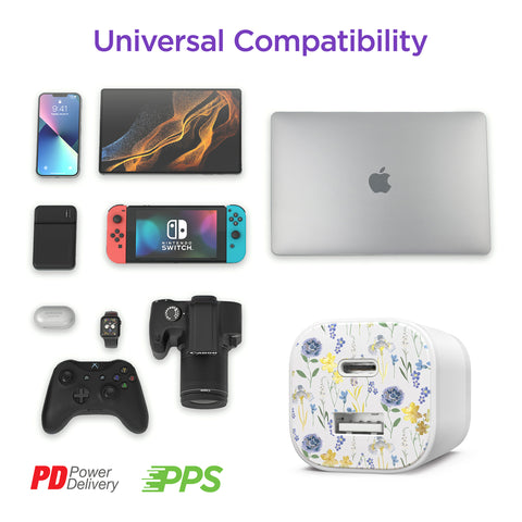 30W USB-C PD Charging Kit – Floral Fast Charger Bundle with 6ft 2-in-1 Cable & Travel Pouch