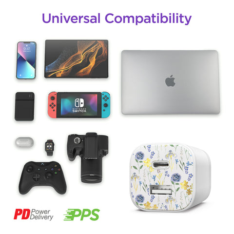 30W USB-C PD Charging Kit – Floral Fast Charger Bundle with 6ft 2-in-1 Cable & Travel Pouch