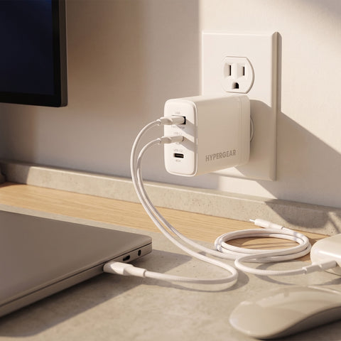 45W Tri-Port GaN Fast Wall Charger with 3ft & 6ft USB-C Cables – Dual USB-C PD/PPS Charger for Phones, Tablets & Laptops | White