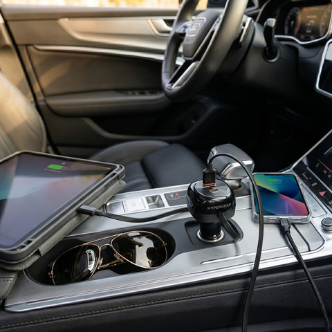 3-in-1 Fast Car Charger with Retractable USB-C Cable – 60W USB-C PD Car Charger for Phones, Tablets & Laptops