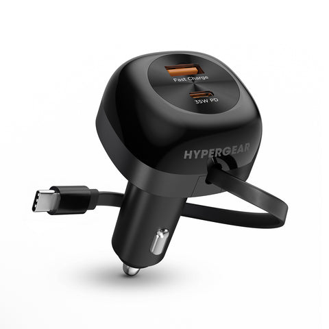 3-in-1 Fast Car Charger with Retractable USB-C Cable – 60W USB-C PD Car Charger for Phones, Tablets & Laptops