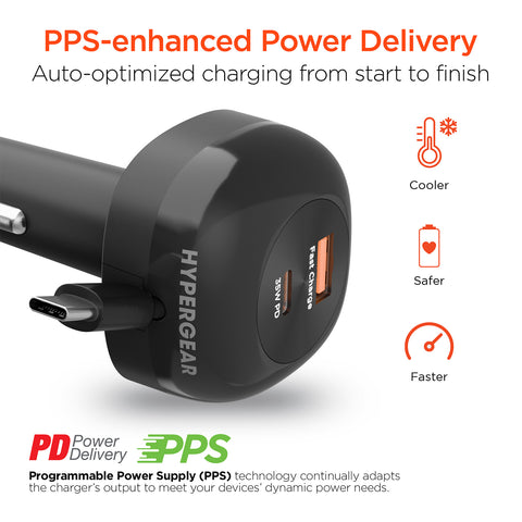 3-in-1 Fast Car Charger with Retractable USB-C Cable – 60W USB-C PD Car Charger for Phones, Tablets & Laptops