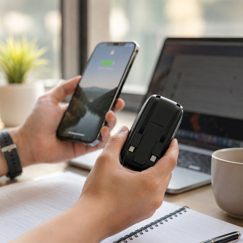 5,000mAh Magnetic Wireless Fast Charge Power Bank | Black MagSafe-Compatible Portable Charger with Built-In USB-C & Lightning Cables