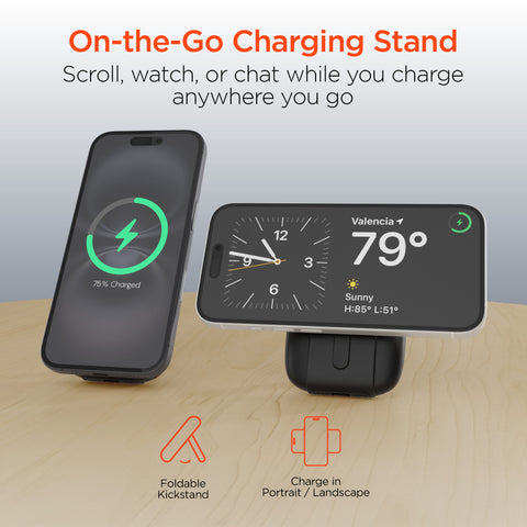 5,000mAh Magnetic Wireless Fast Charge Power Bank | Black MagSafe-Compatible Portable Charger with Built-In USB-C & Lightning Cables