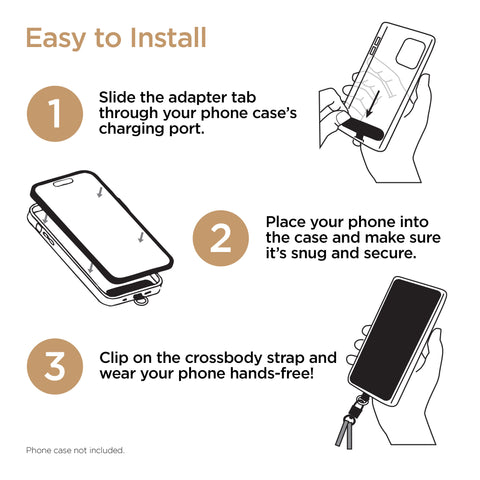 Crossbody Phone Strap – Gold Chain & Black Vegan Leather Phone Lanyard for iPhone, Samsung Galaxy & More
