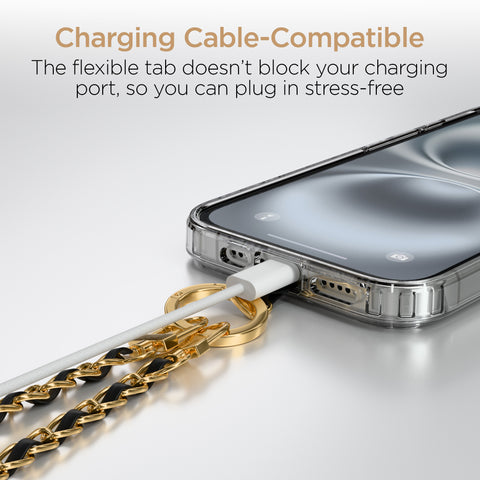 Universal Crossbody Phone Strap – Gold Chain & Black Vegan Leather Phone Lanyard for iPhone, Samsung Galaxy & More