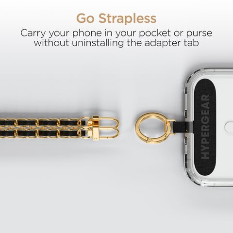 Universal Crossbody Phone Strap – Gold Chain & Black Vegan Leather Phone Lanyard for iPhone, Samsung Galaxy & More