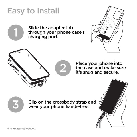 Universal Crossbody Phone Strap – Silver Chain & Black Vegan Leather Phone Lanyard for iPhone, Samsung Galaxy & More