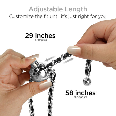 Universal Crossbody Phone Strap – Silver Chain & Black Vegan Leather Phone Lanyard for iPhone, Samsung Galaxy & More